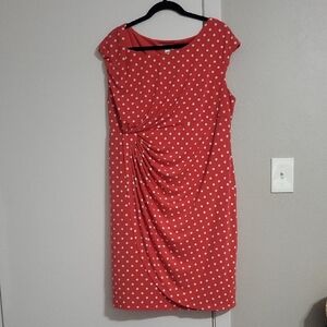 Dressbarn Sz 18 Orange Polka Dot Faux Wrap Dress